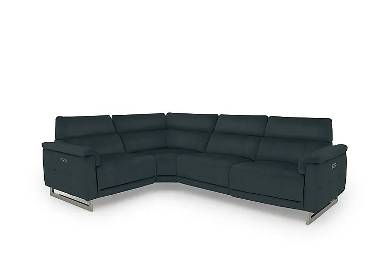 Moet Leather Power Recliner Left Hand Facing Corner Sofa with Telescopic Headrests - Peacock