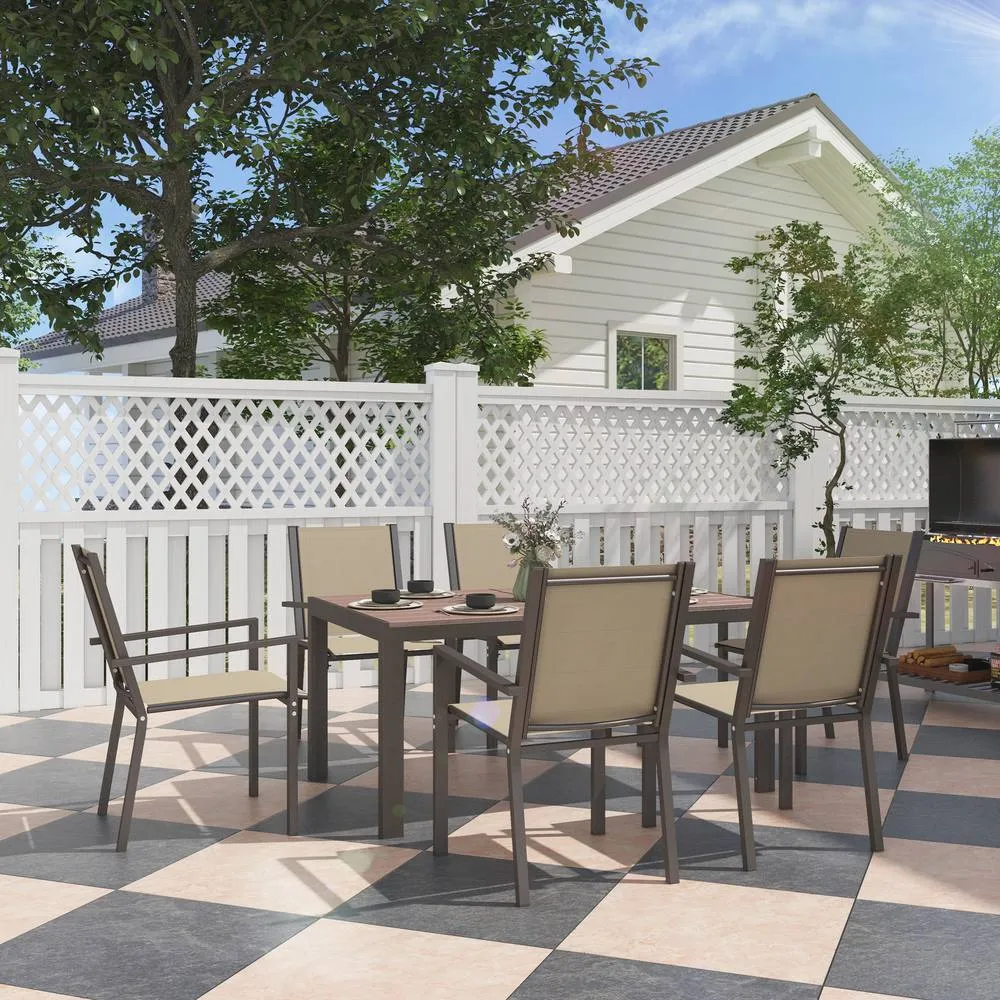 OUTSUNNY Garden Dining Set for 6, Outdoor Dining Table & Chairs in Khaki
