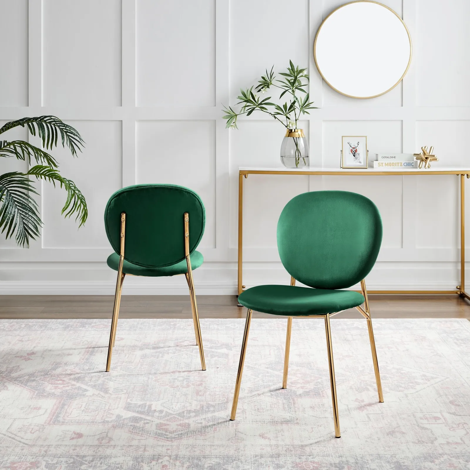 FurnitureboxUK Set of 2 Ivy Modern Velvet Dining Chairs On Gold Legs - Vintage Retro Nod in Green 3