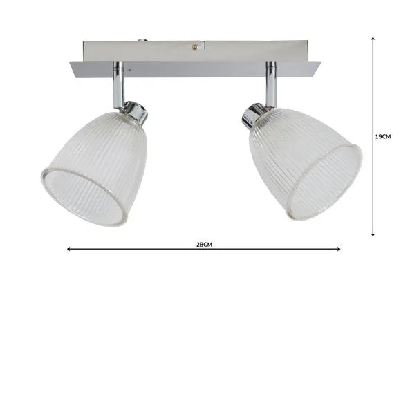 Bremont 2 Light Ribbed Glass Bathroom Semi Flush Spotlight Bar 5