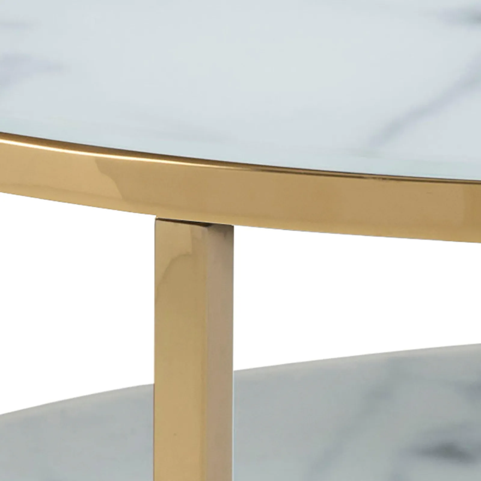 Furniture To Go Alisma Round Coffee Table with White Crystal Clear Marble Glass Top & Gold Legs 6