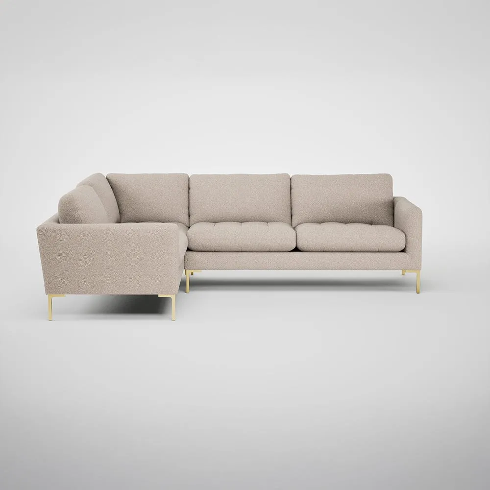 Heal's Eton Left Hand Facing Corner Sofa Boucle Tweed Pearl Brass Feet 1