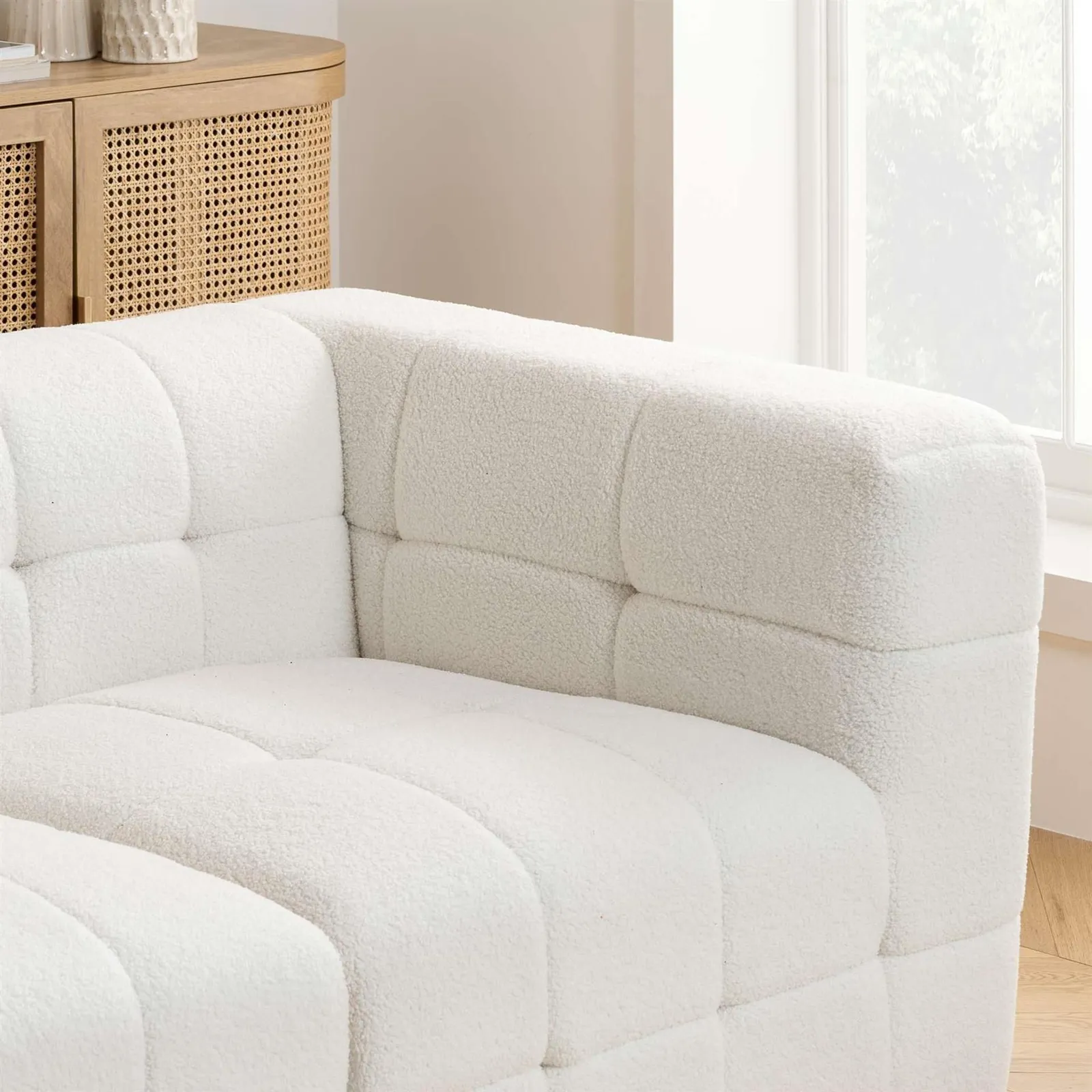 Birlea 3 Seater Sofa Settee White Boucle Teddy Fabric Cloud 5