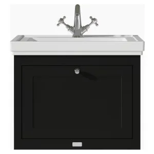 Bayswater Hartleigh Matt Black Traditional Wall Hung Vanity Unit & 1 Tap Hole Traditional Recessed Basin - 600mm