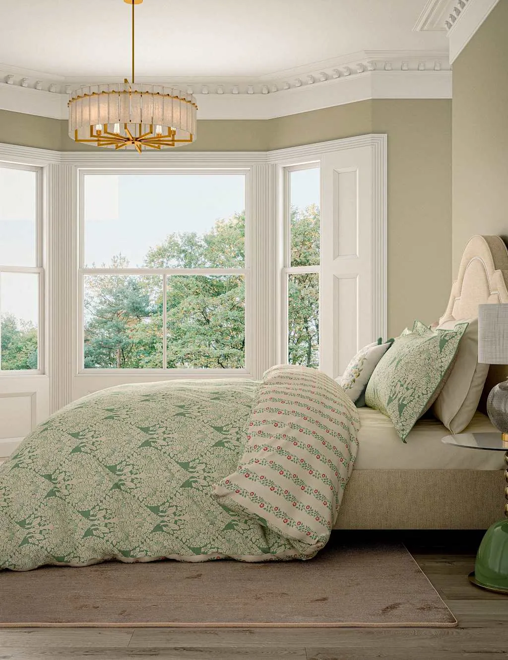 V&A Pure Cotton Lerena Bedding Set Green Mix