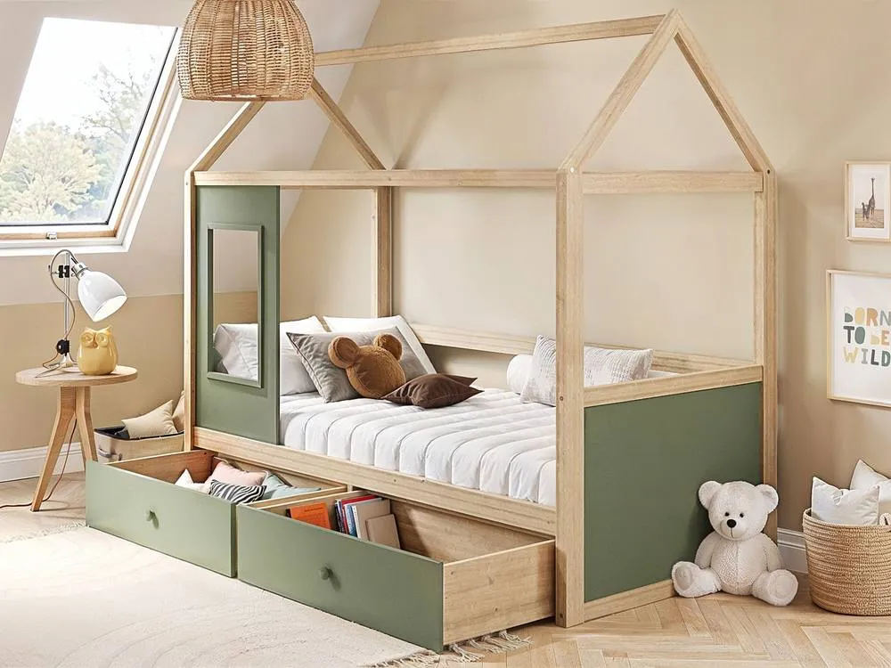 Flair Ted Play House Wooden Bed with Storage in Green 3