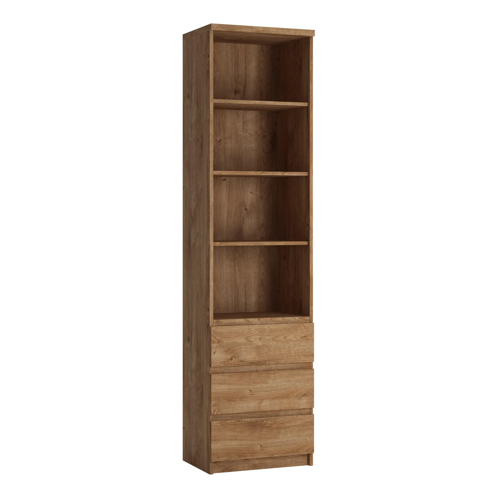 Furniture To Go Fribo Tall Narrow 3 Drawer Bookcase in Brown