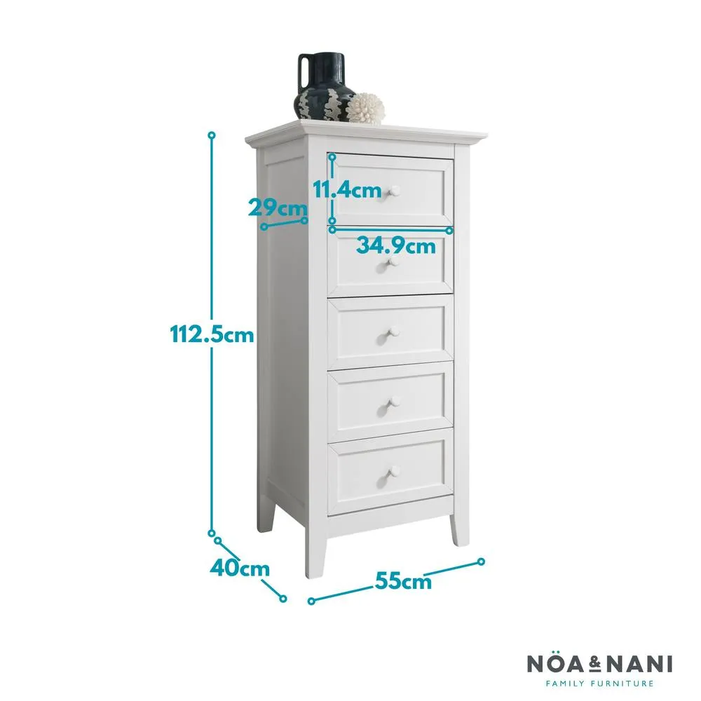 Nöa and Nani Torsby Chest of Drawers 5 Drawer Tall in White 3