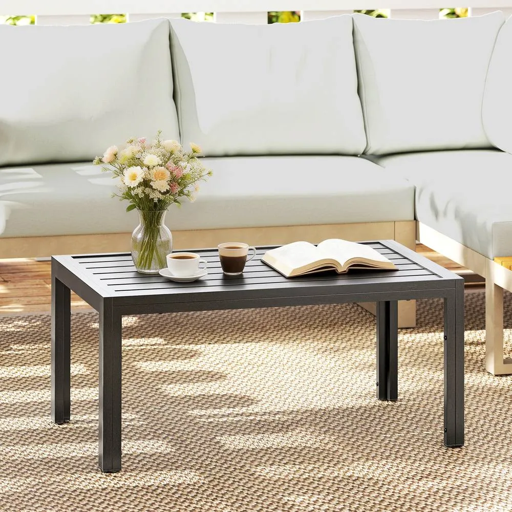 OUTSUNNY Outdoor Side Table Garden Table with Steel Frame & Slat Top Wood in Dark Grey