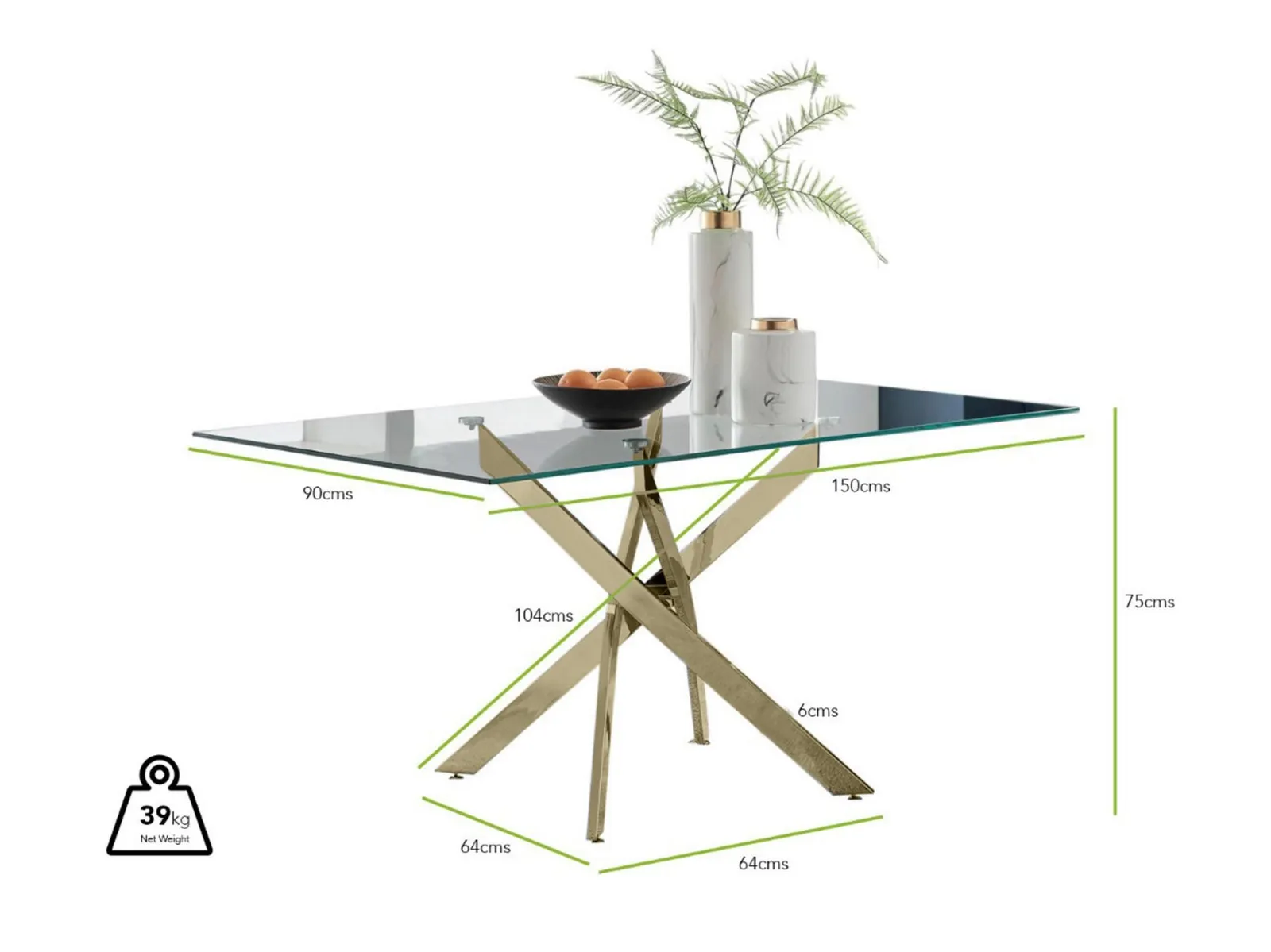 FurnitureboxUK Leonardo 150cm 6-Seater Glass & Chrome Metal Starburst Dining Table in Gold 6