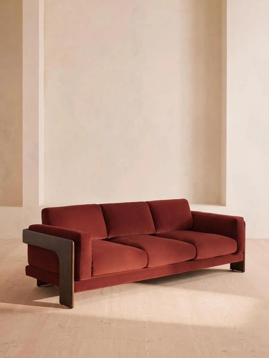 Marcia Three Seater Sofa, Velvet, Rust