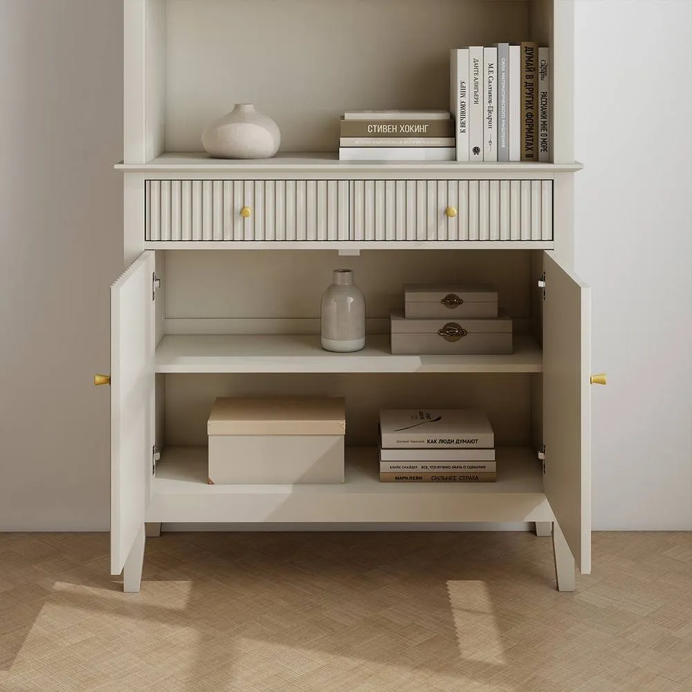 Melody Maison Large 2 Drawer & 2 Doors Freestanding Storage Display Cabinet - Hales Taupe Range in Beige 5