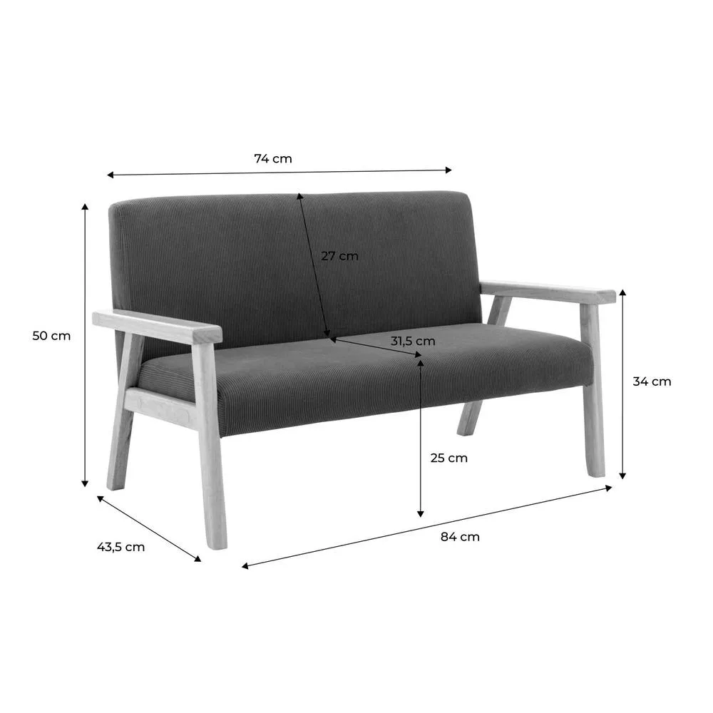 sweeek 2-seater children's bench in corduroy & hevea wood in Khaki 5