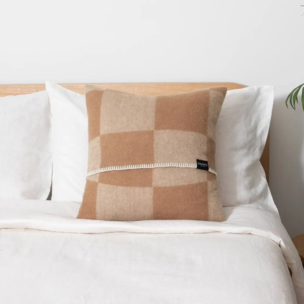 Native Natural Checkerboard Beige Wool Cushion 45x45cm