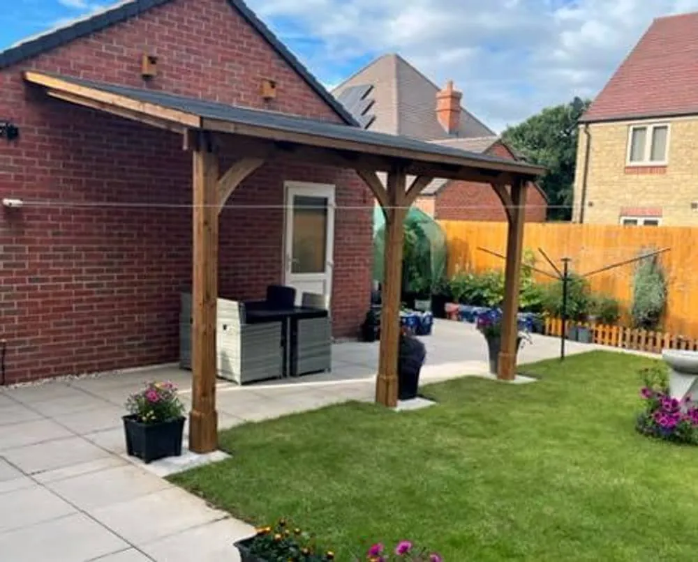 Dunster House Lean To Wooden Gazebo Canopy with Shingles 4m x 3m - Leviathan in Brown 3