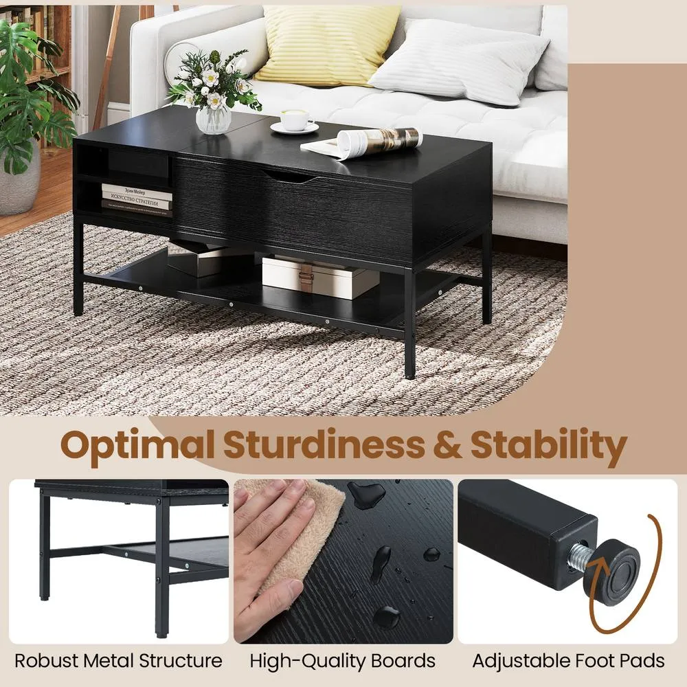 Costway Lift Top Coffee Table Living Room Table w/ Storage Shelf-Black in Black 2
