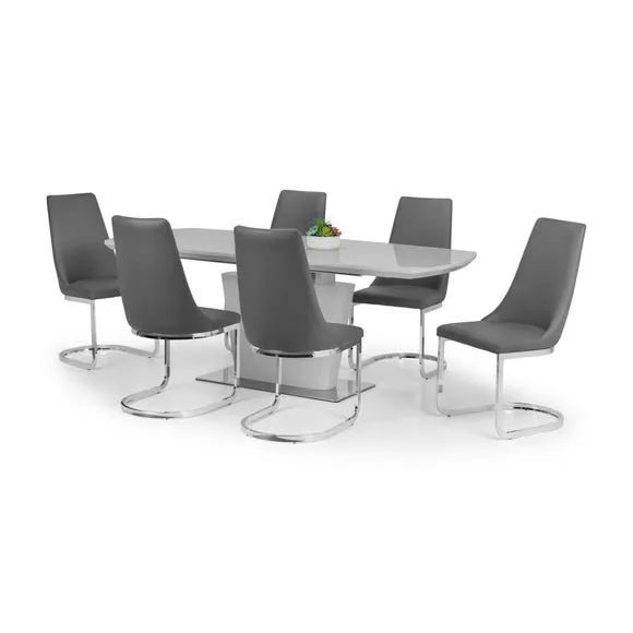 Como 4-6 Seater Rectangular Extendable Dining Table with 6 Chairs, Grey High Gloss 2