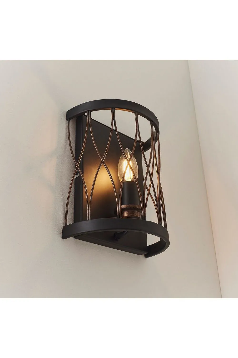 Netlighting Heston 1 Light Indoor Candle Wall Light Matt Black Rustic Bronze Effect E14 in Brown 4