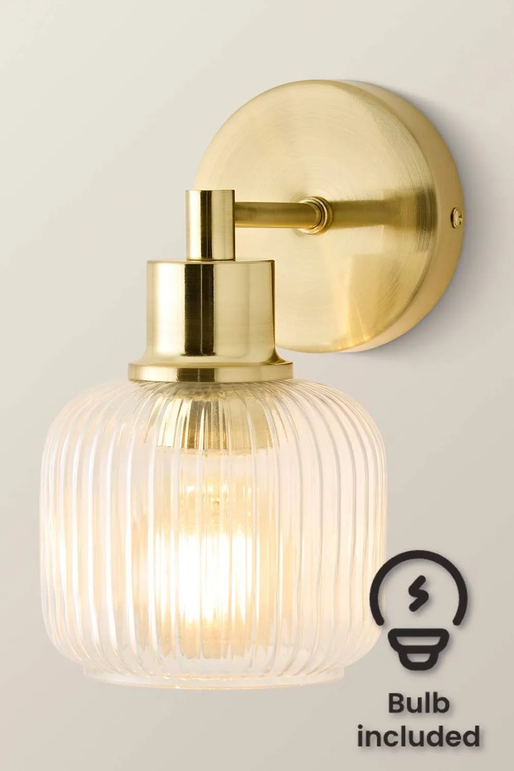 ValueLights Calpe Ribbed Glass Semi Flush Metallic Arm Wall Light & Bulb in Gold 1