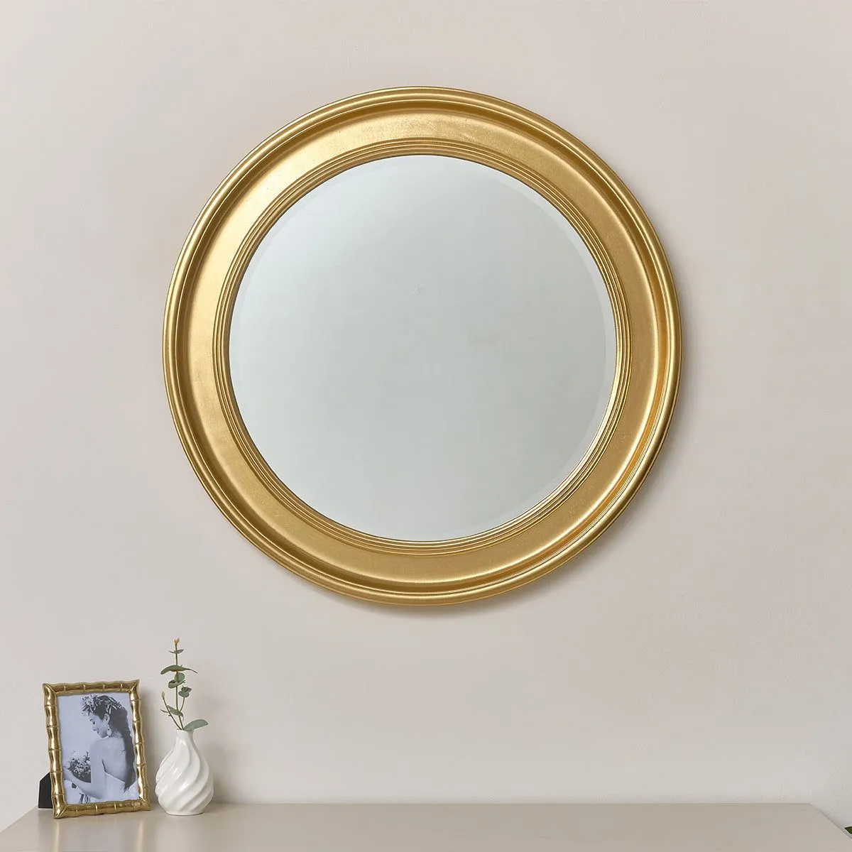 Melody Maison Large Round Gold Vintage Wall Mirror 80cm X 80cm