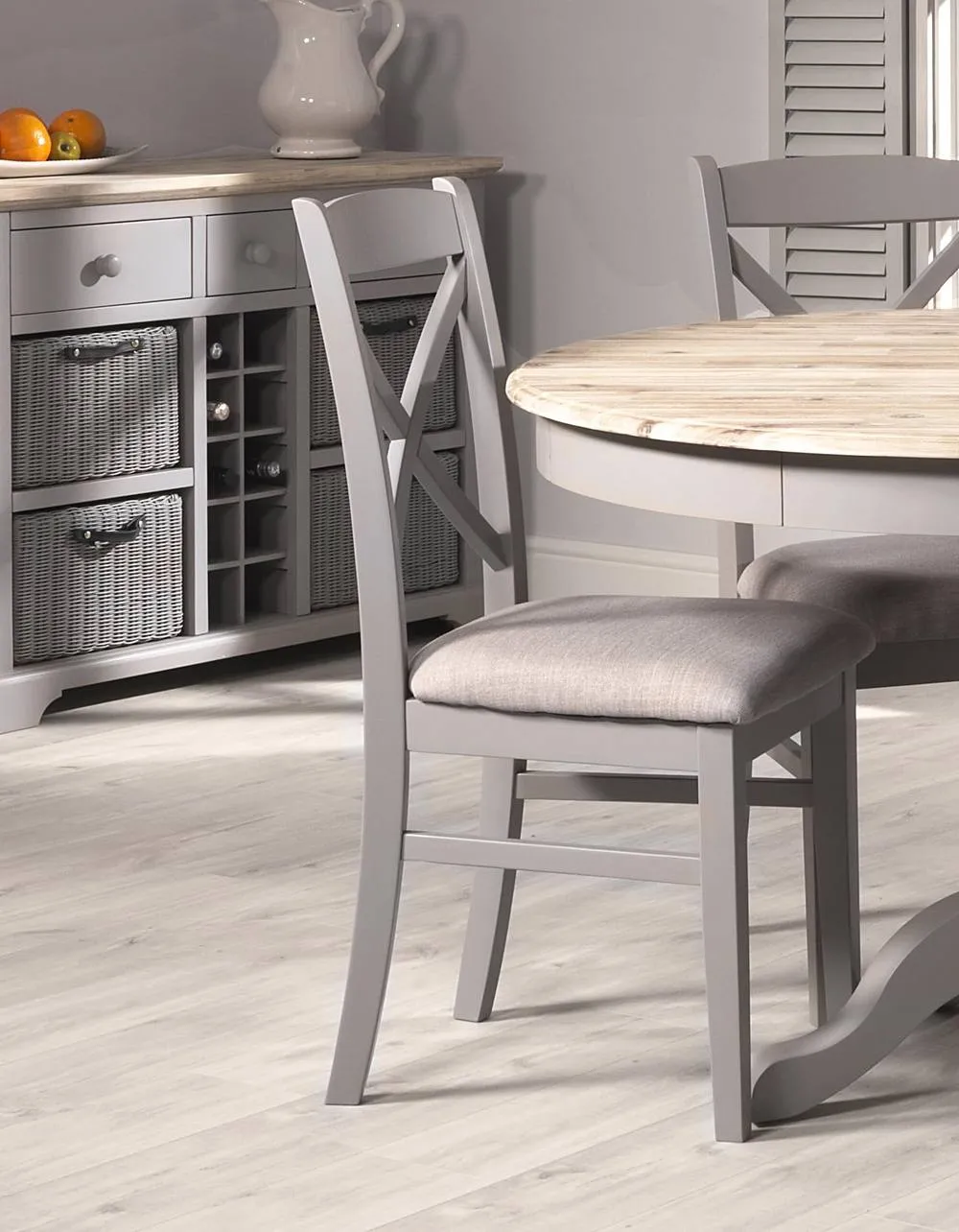 Statement Furniture Florence Crossback Upholstered Seat Chairs Set of 2 in Light Grey 2