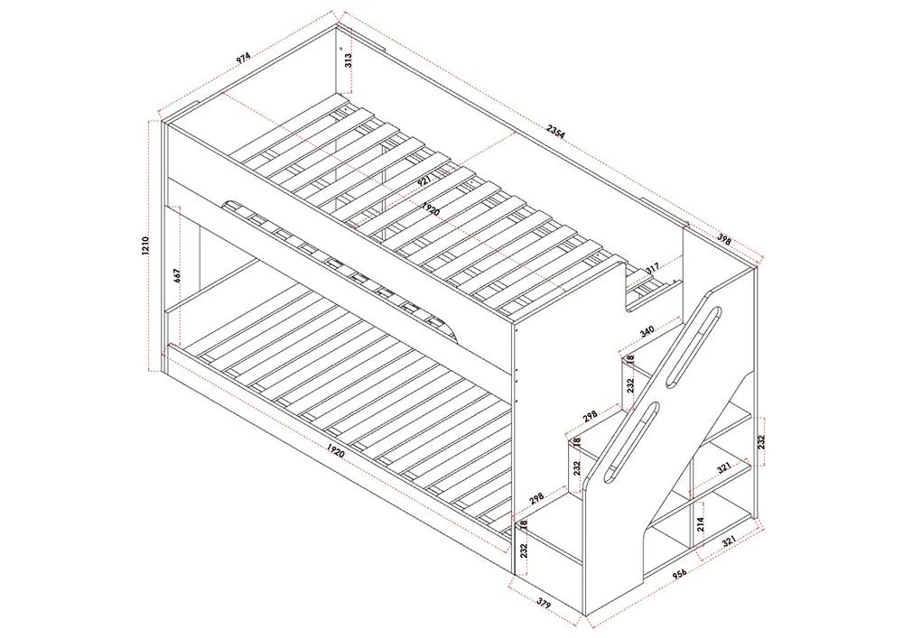 Flair Deimo Staircase Low Bunk Bed White 5