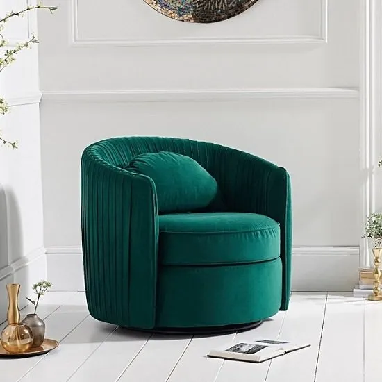 Medan Modern Swivel Sofa Chair In Green Velvet