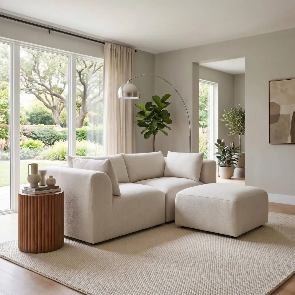 FurnitureboxUK Drift Boucle Fabric 2 Seater Modular Chaise Sofa in Cream 6