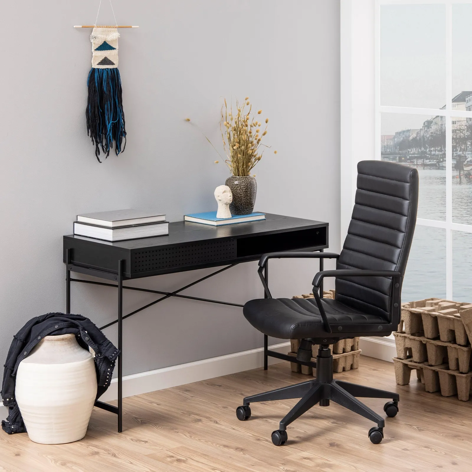 Furniture To Go Angus Office Desk with Sliding Door in Black 5