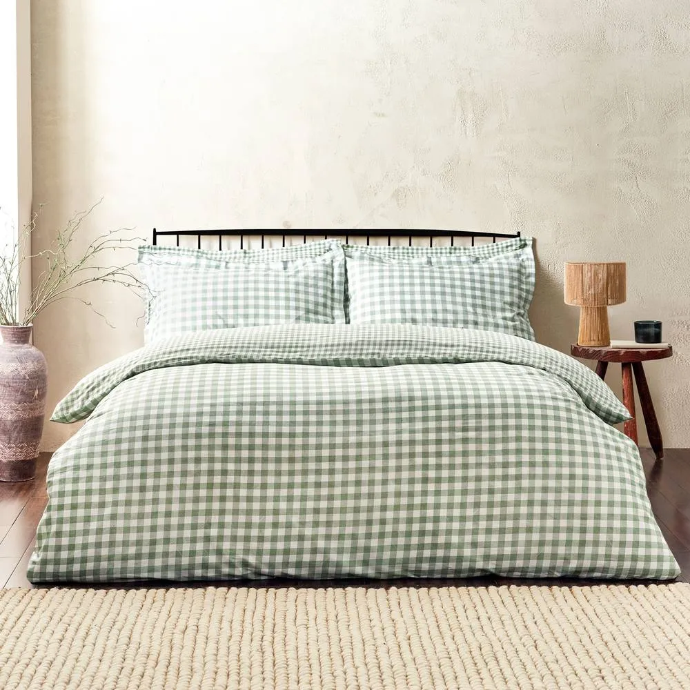Yard Barton Gingham Check Duvet Cover Set, Double, Forest, Green 4