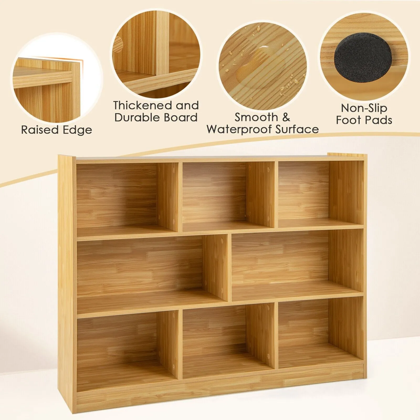 Costway Wood Storage Cube Bookcase 3 Tier 8 Cube Open Shelf Storage Cabinet in Yellow 6
