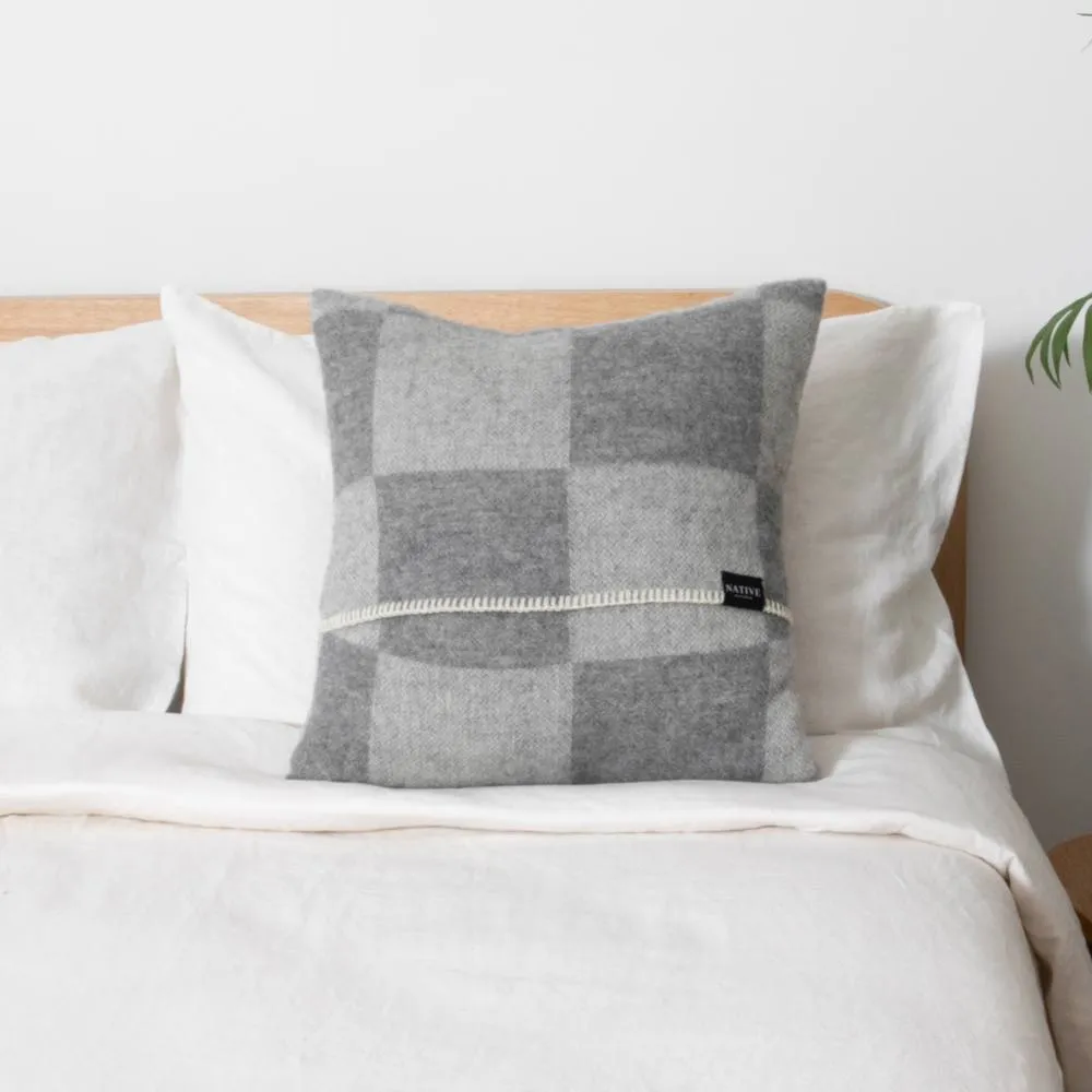 Native Natural Checkerboard Grey Wool Cushion 45x45cm