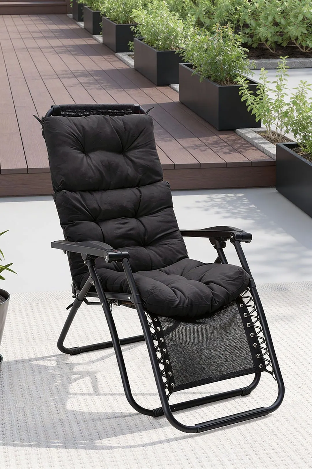Living and Home 130cm W x 55cm D 3 Fold All-In-One Garden High-Back Recliner Cushion in Black