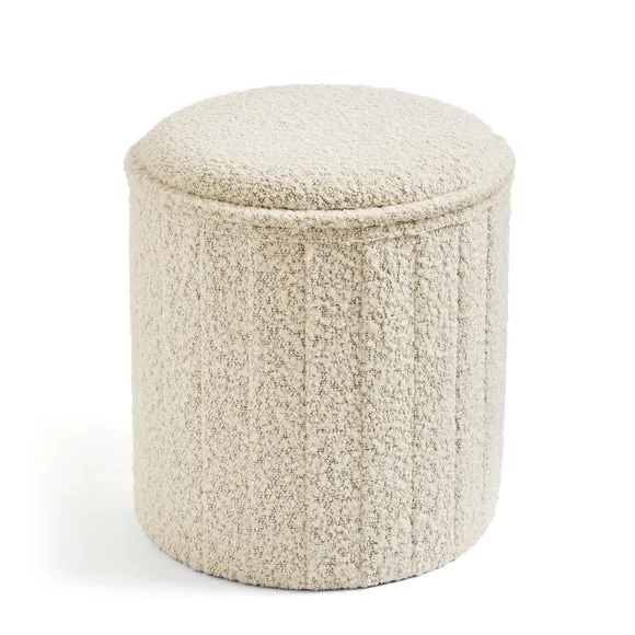 Round Ottoman with Tray, Boucle 3