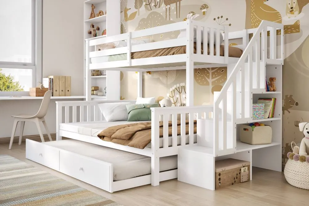 Flair Tag Triple Staircase Bunk Bed with Trundle in White 6
