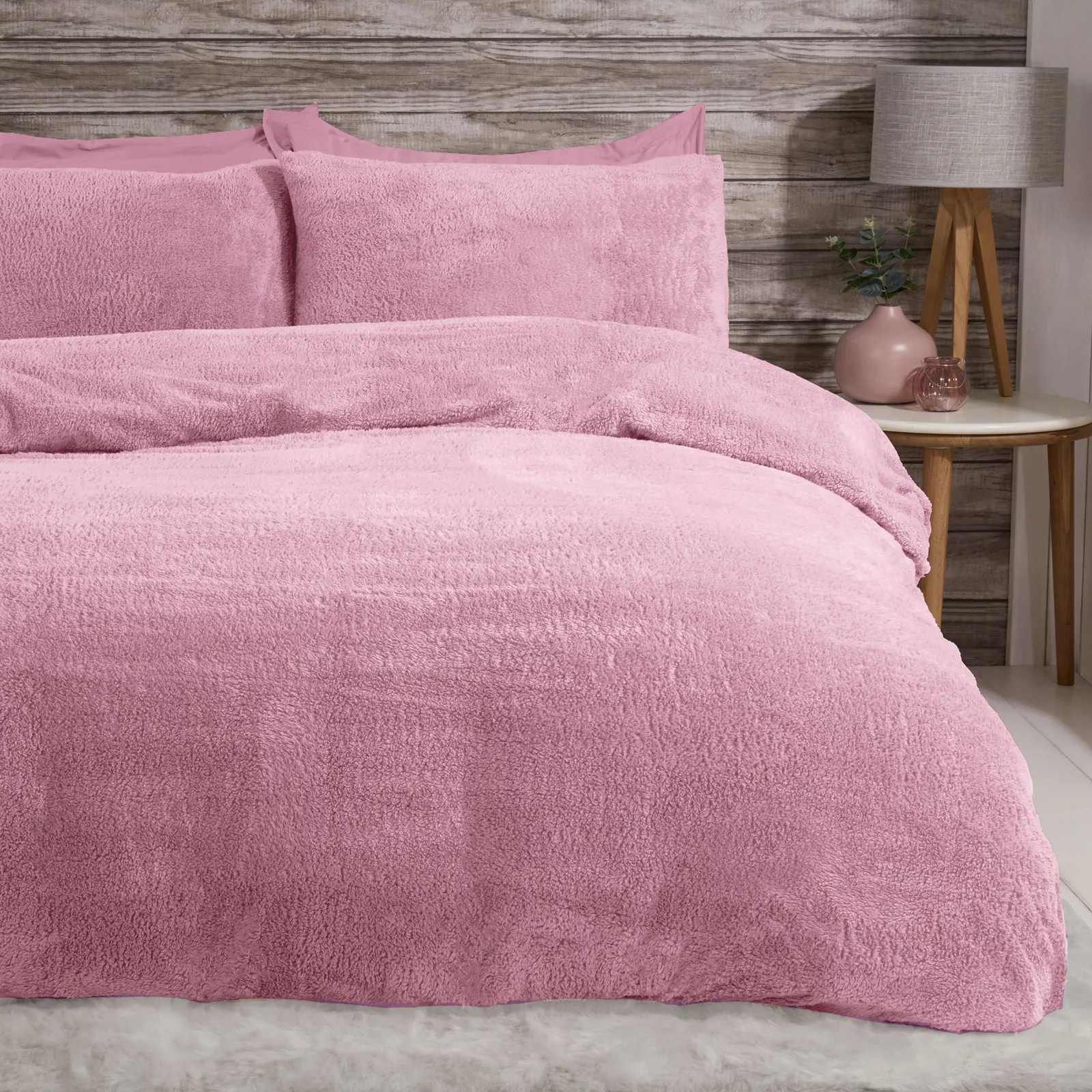 Smart Living Luxury Teddy Plain Duvet Cover & Pillowcase Set in Mauve 2