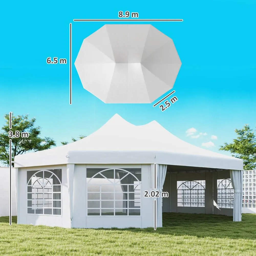 OUTSUNNY 10 Sides Heavy Duty Tent Gazebo Outdoor Party Wedding Event Marquee in White 3
