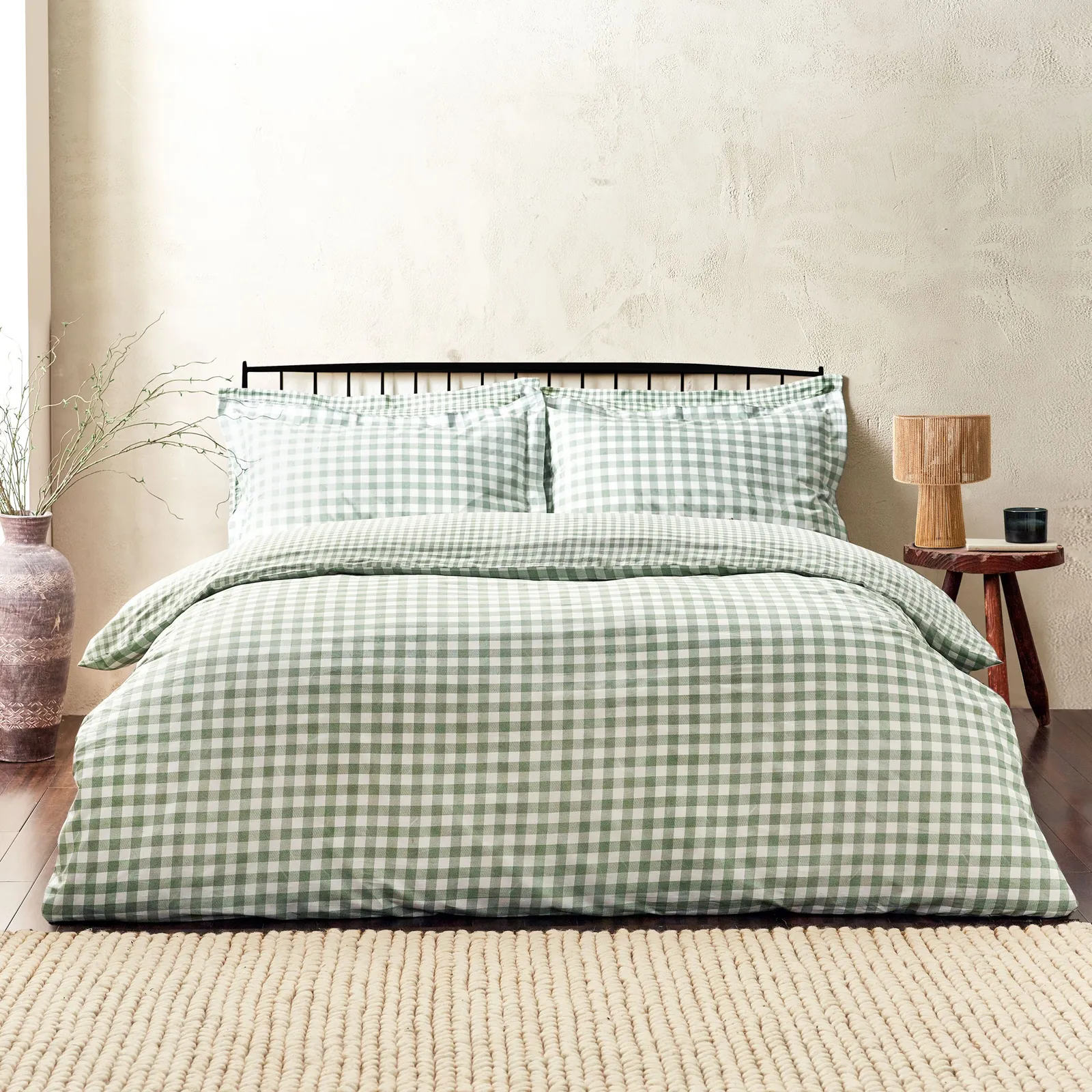 Yard Barton Gingham Check Reversible Duvet Cover Set in Green 4