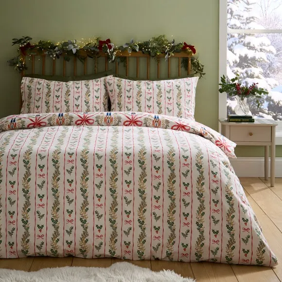 Catherine Lansfield Christmas Nutcracker Bows Polycotton Duvet Cover & Pillowcase Set 2