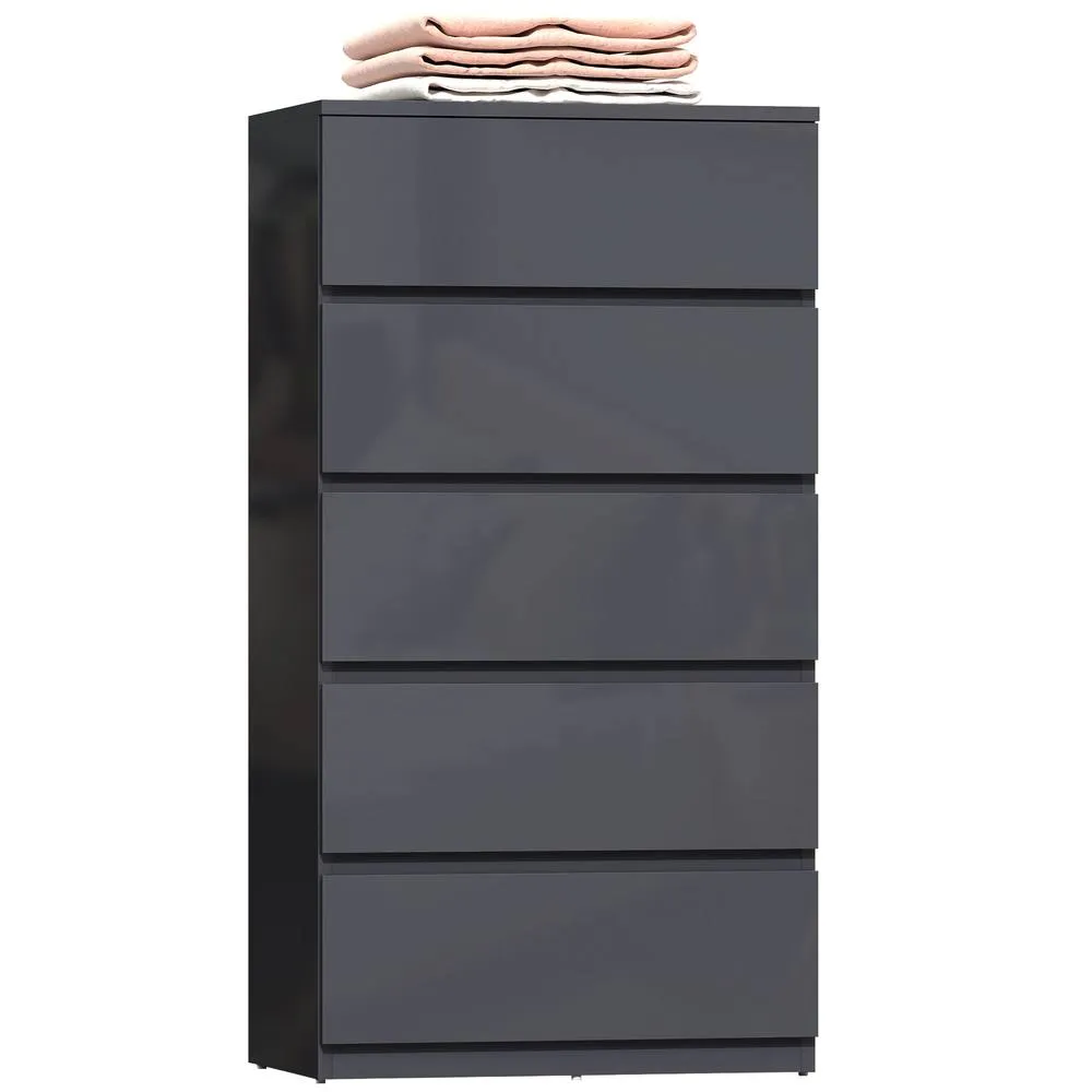 HOMCOM Bedroom Chest of Drawers, 5 Drawers Dresser, Drawer Unit, Grey 2
