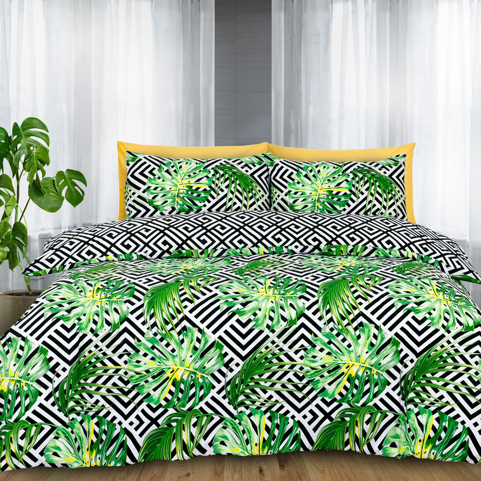 Velosso Ethnic Leaf Cotton Rich Printed Duvet Cover & Pillowcase Set in Green