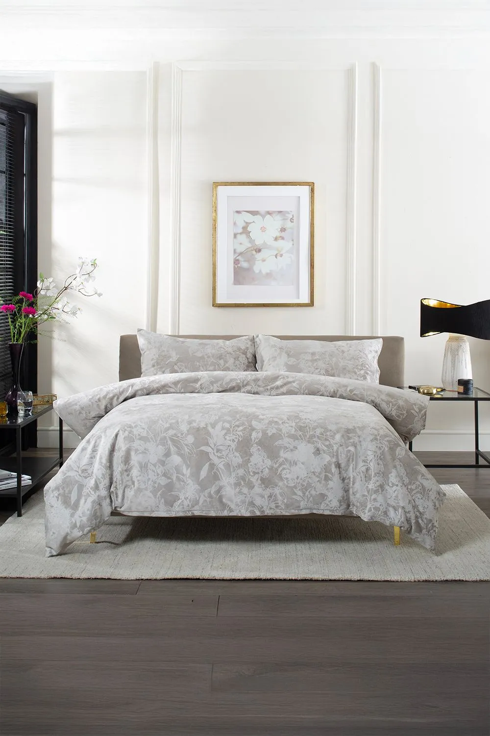 The Lyndon Company Crushed Velvet Chatsworth Printed Duvet Cover Set | Deyongs 1846 in Natural 1