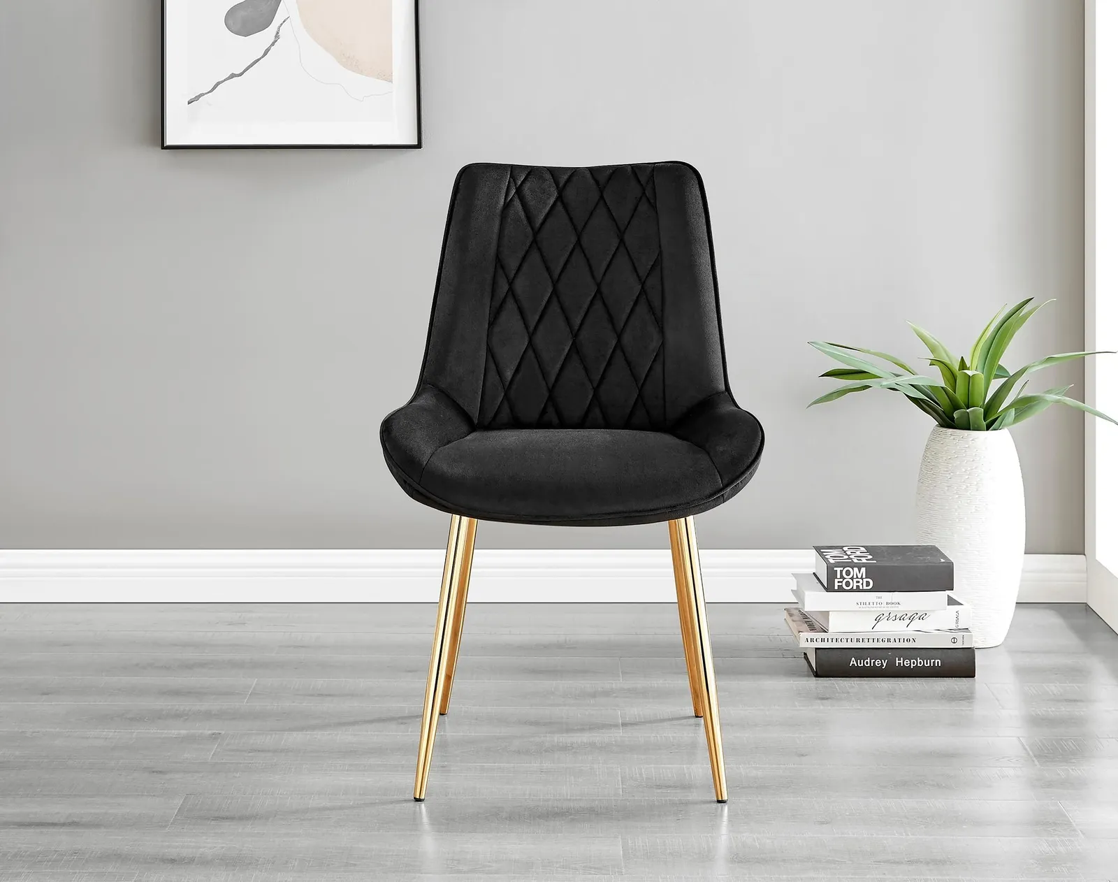 FurnitureboxUK Giovani 4 Grey Dining Table & 4 Pesaro Gold Leg Chairs in Black 6