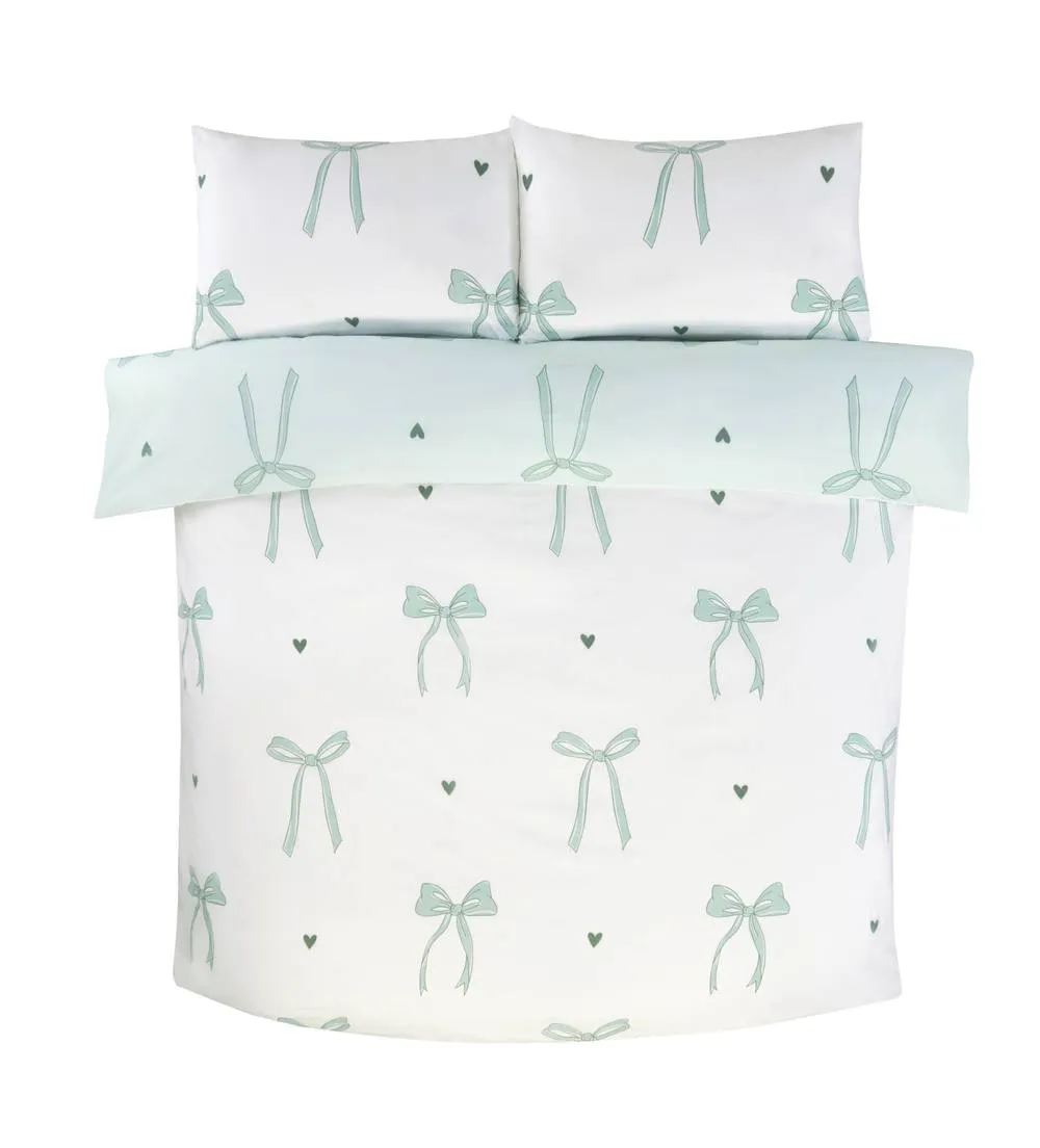 Rapport Home Bows Microfibre Duvet Cover Set with Pillowcase in Green 3