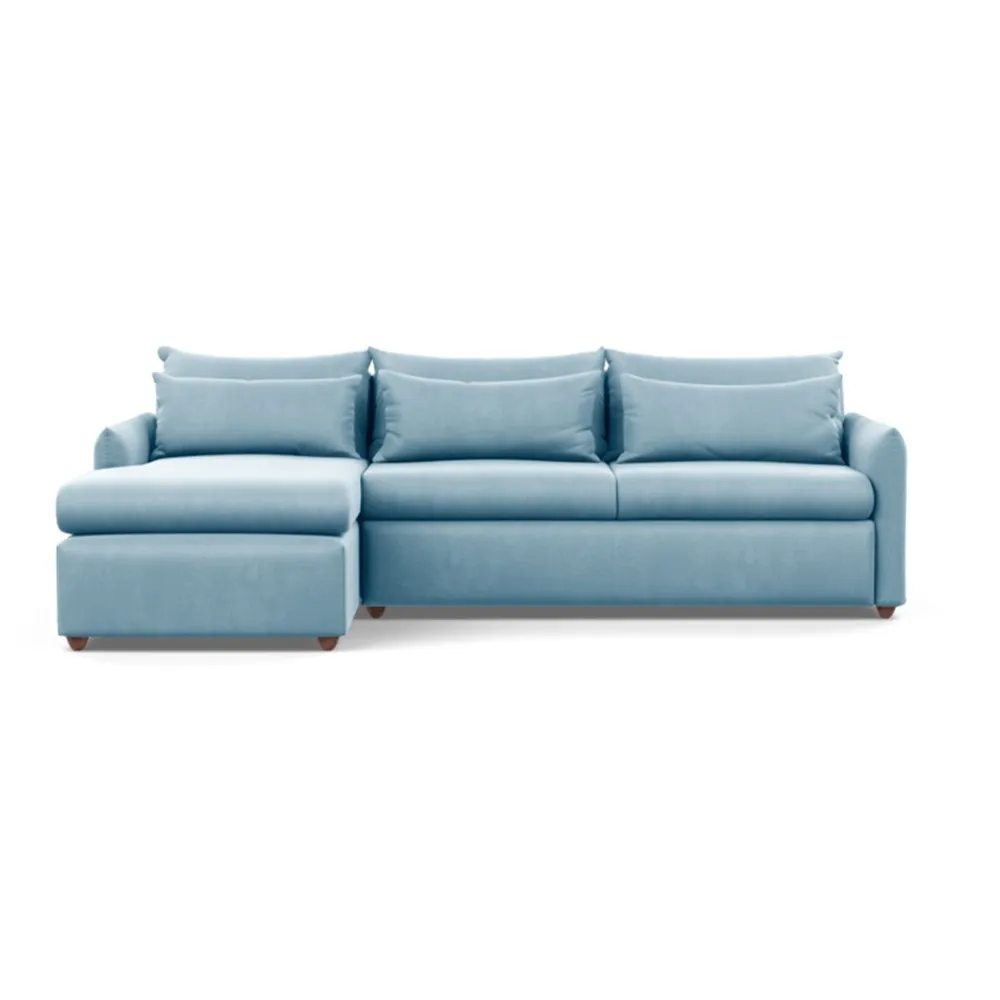 Heal's Pillow Large Left Hand Corner Chaise Varese Velvet Sky Chestnut Stain