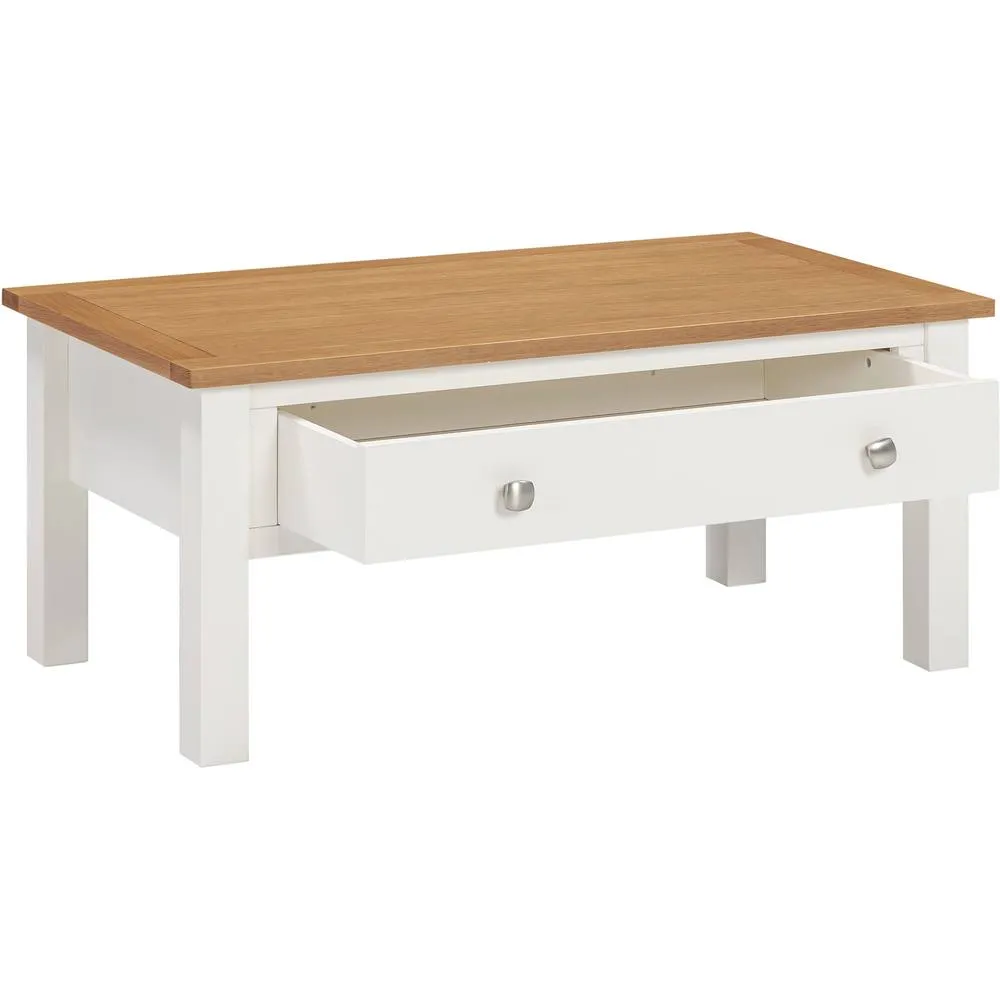 Seconique Cambridge 1 Drawer Coffee Table - Linen/Oak (Part assembled) in White 5