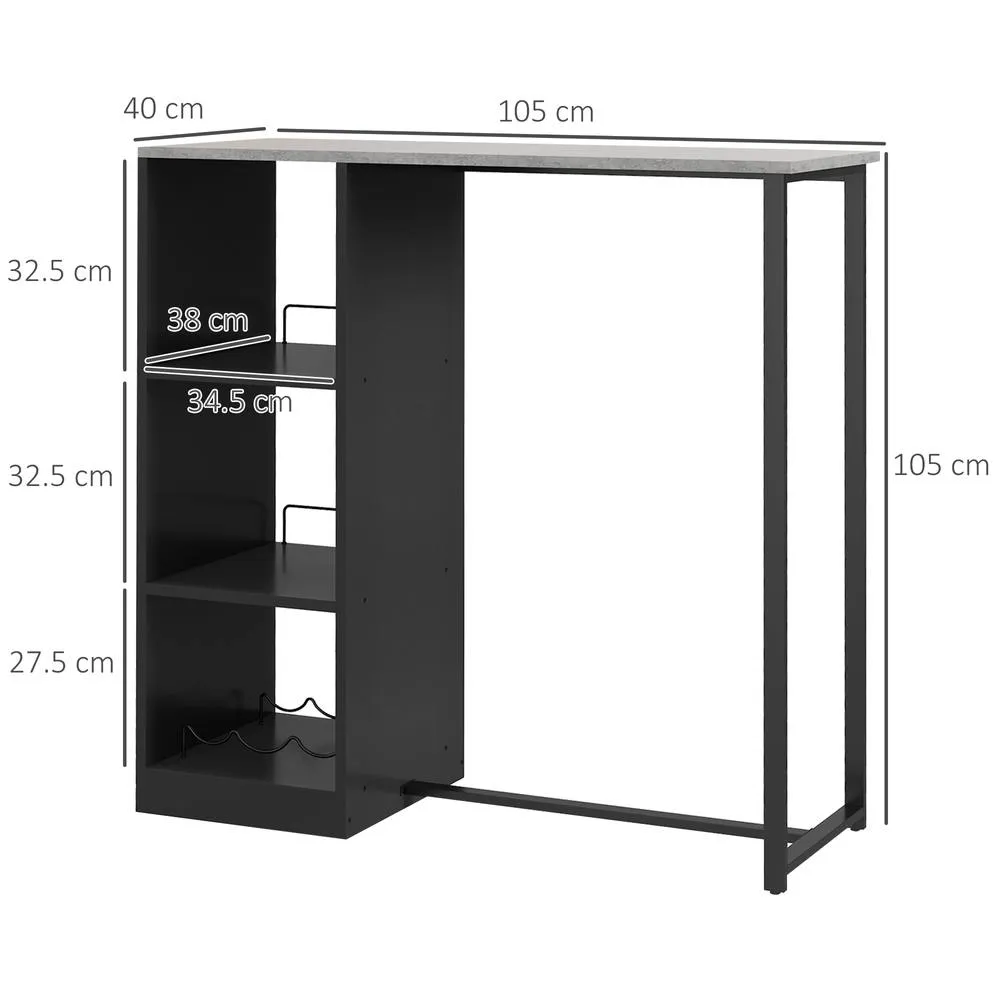 HOMCOM Breakfast Bar Table with 3-Tier Storage Shelf & Wine Rack, Black 3