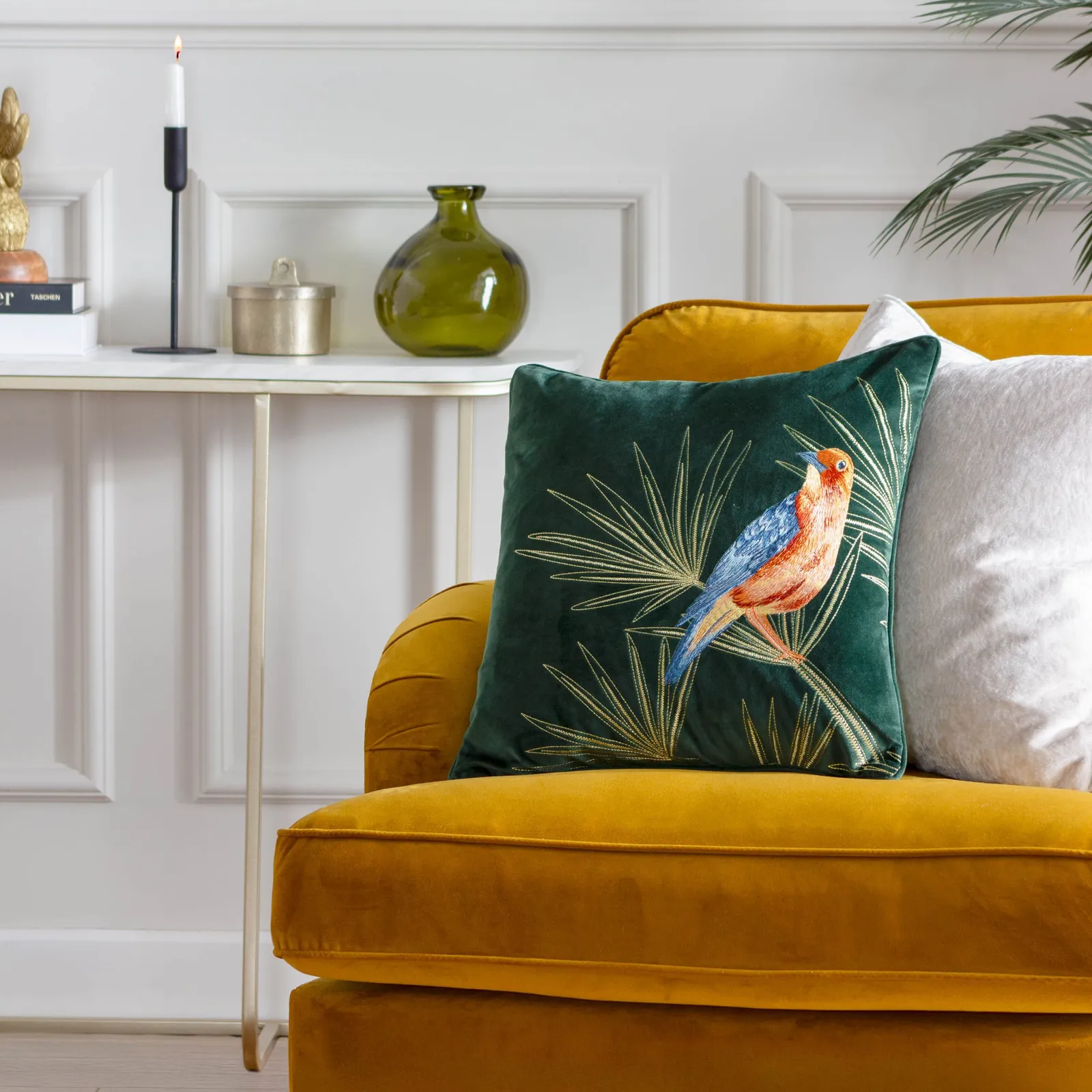 Paoletti Odisha Exotic Bird Embroidered Cushion in Emerald 6
