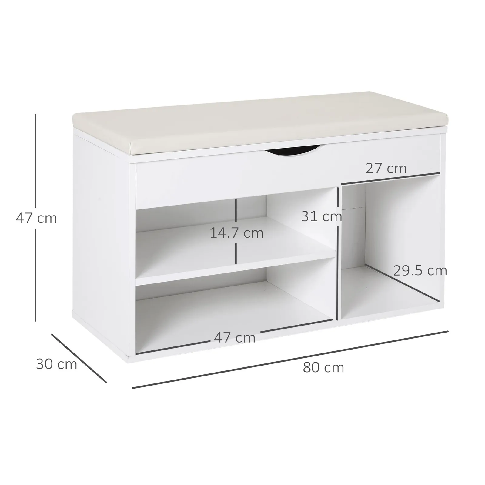 HOMCOM Wooden Shoes Cabinet Bench Hidden Storage Padded Seat in White 3