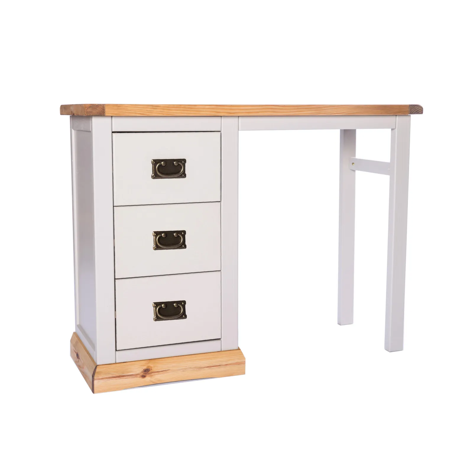 Cabinet Bits Bomporto 3 Drawer Desk - Dressing Table Brass Drop Handle in Light Grey 2
